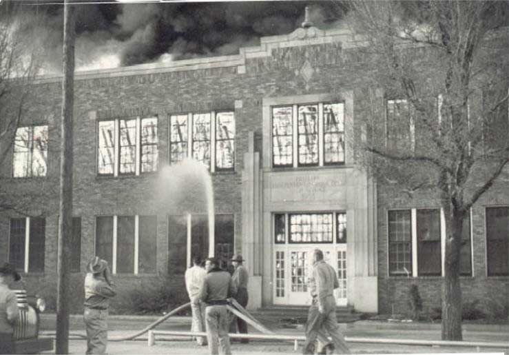 1950 Fire destroys high school, Phillips TX